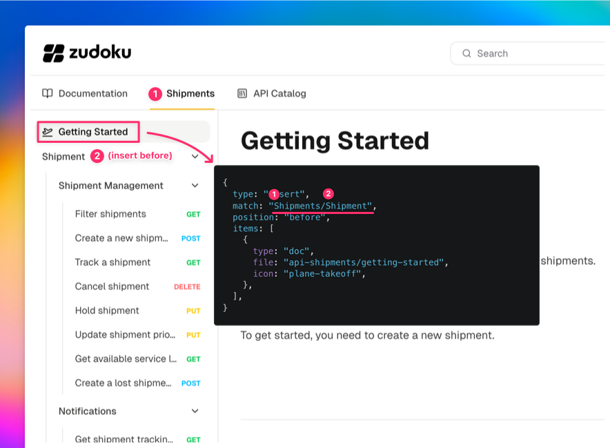 Inserting a doc before the first sidebar item